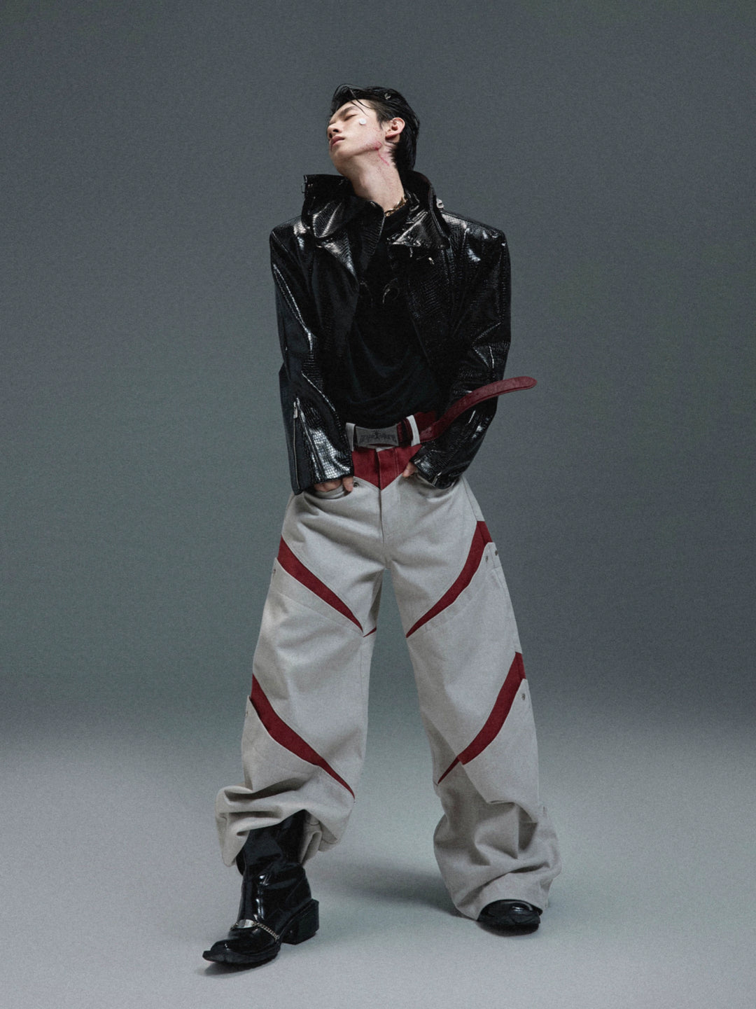 Wide Leg Deconstructed Contrast Pants
