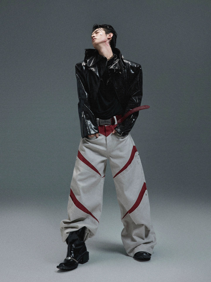 Wide Leg Deconstructed Contrast Pants