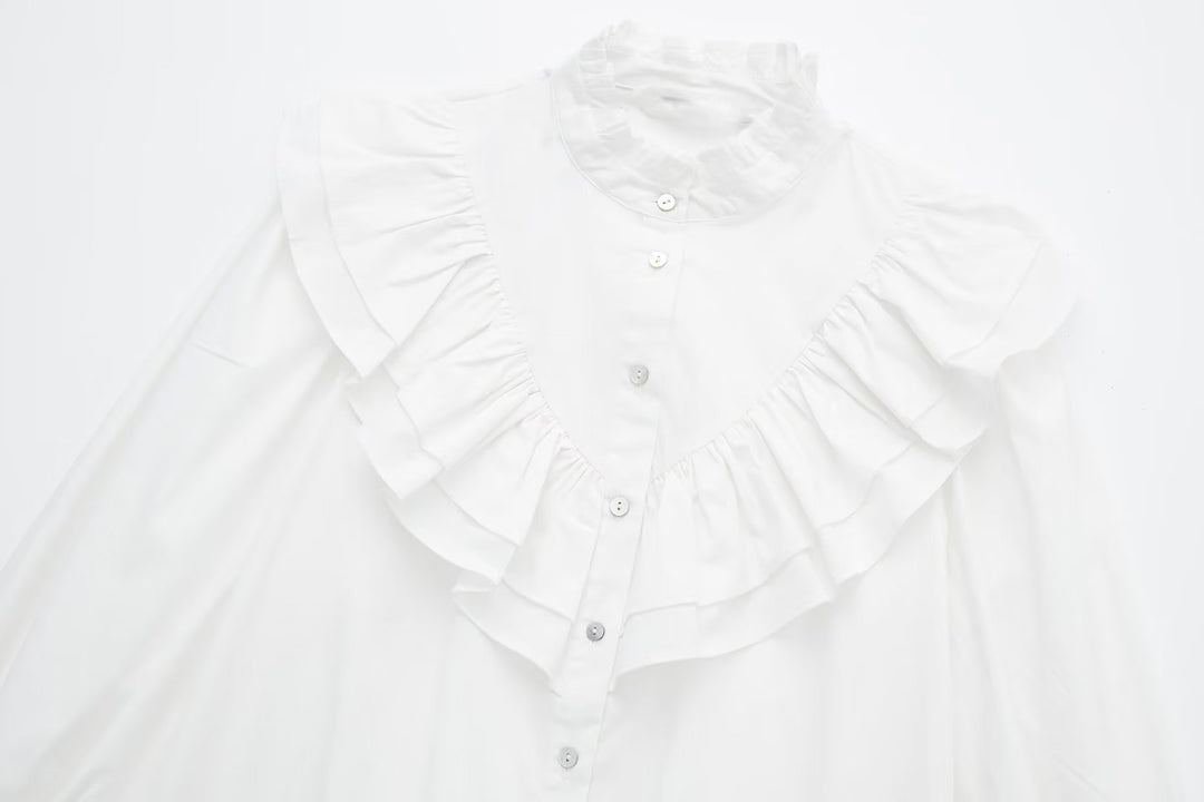 Layered Ruffle Long Sleeve Poplin Shirt