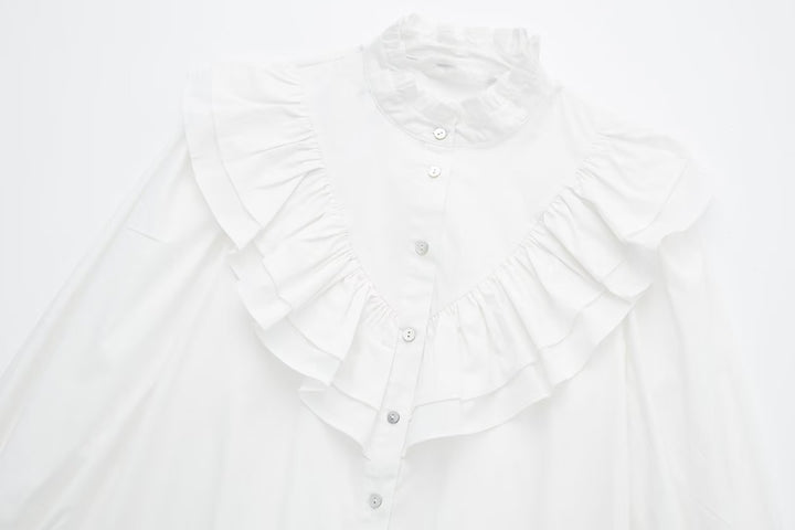 Layered Ruffle Long Sleeve Poplin Shirt