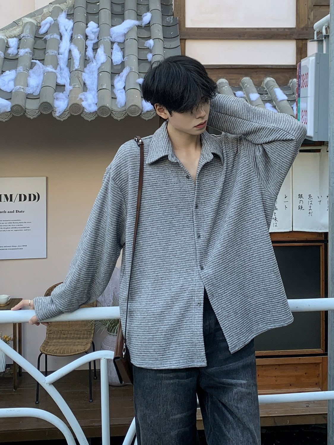 Chemise à boutons à manches longues décontractée rayée 