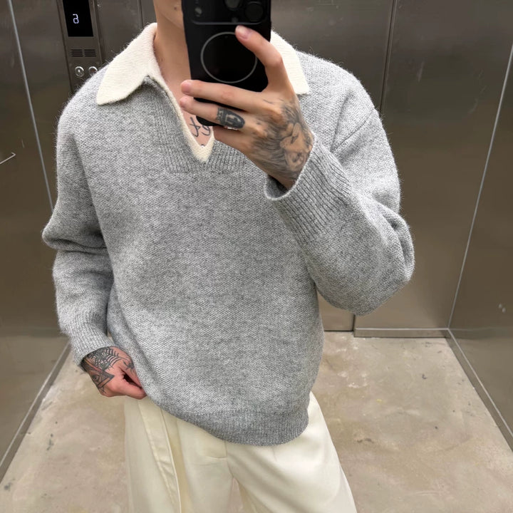 V-hals Pluche Patchwork Losse Brei Trui 