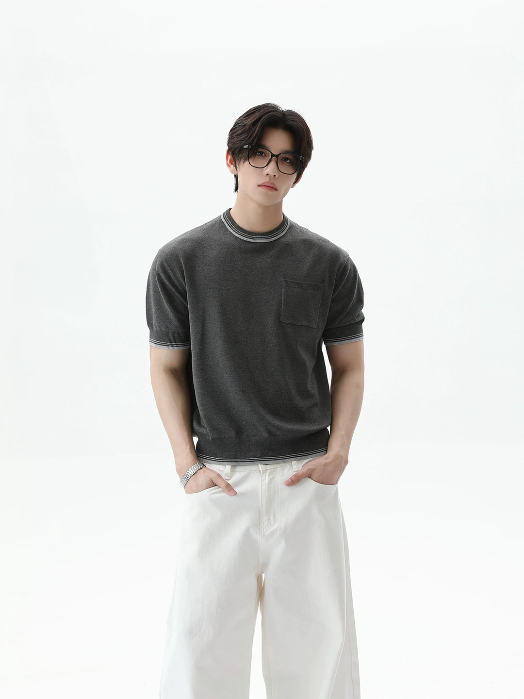 Strick Rundhals Slim Pullover Top 