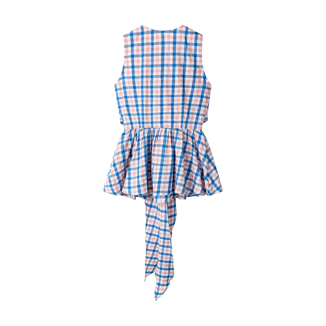 Plaid Sleeveless Tie Waist Vest