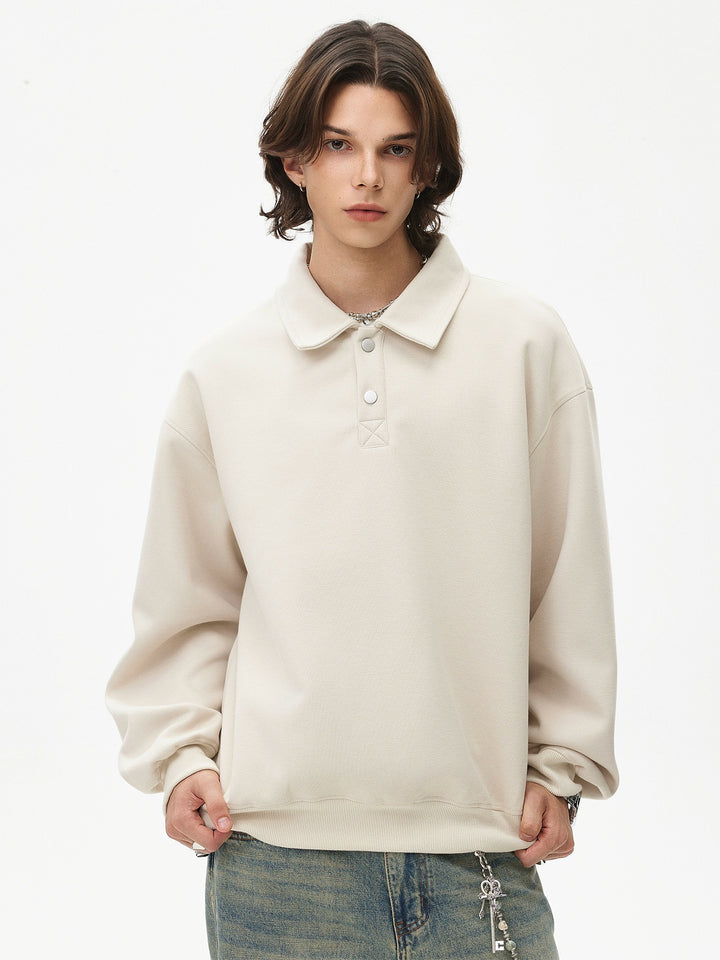 Polo Lapel Boxy Sweatshirt Pullover