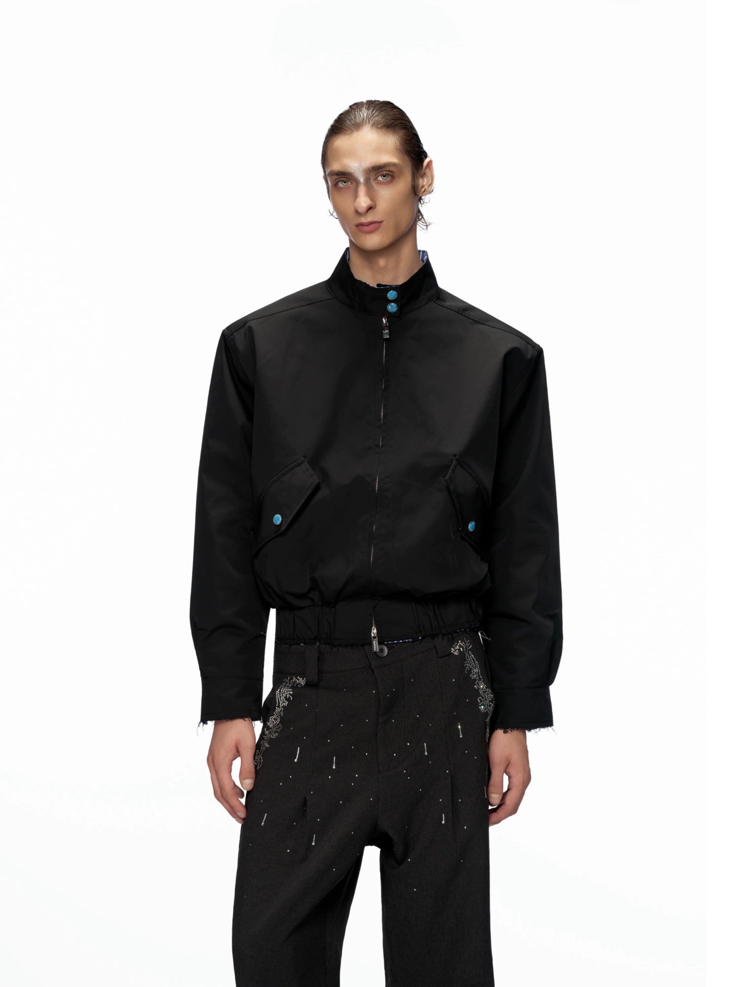 Stand Collar Striped Short Jacket