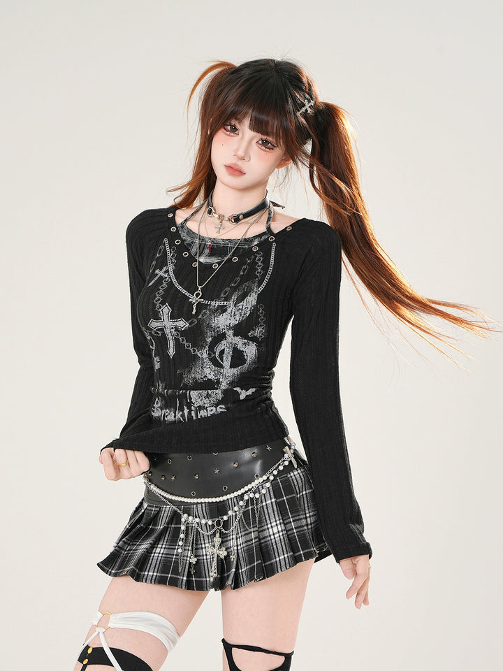 Knitted Graphic Long Sleeve T-Shirt
