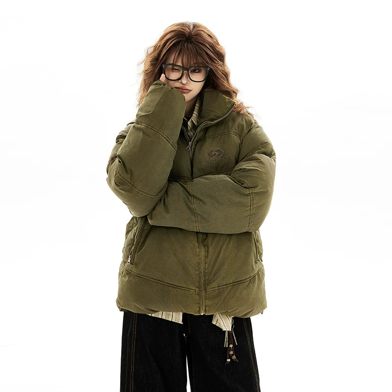 고통받는 면 패딩 스탠드 칼라 코트 