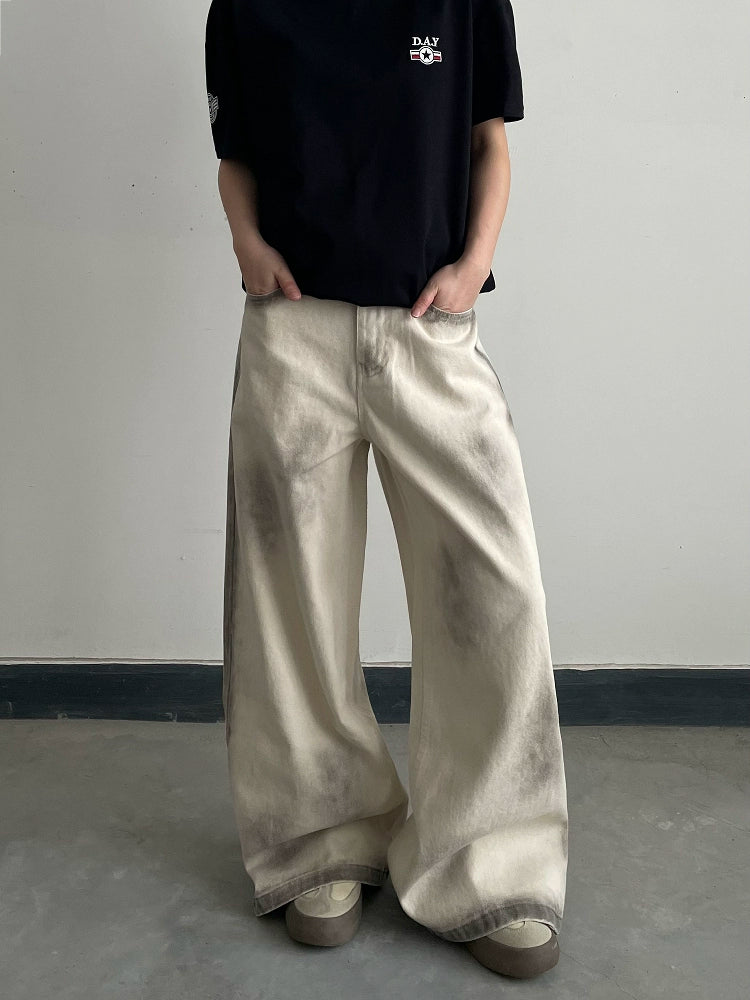 بنطال جينز واسع الساق مصبوغ بالحبر 