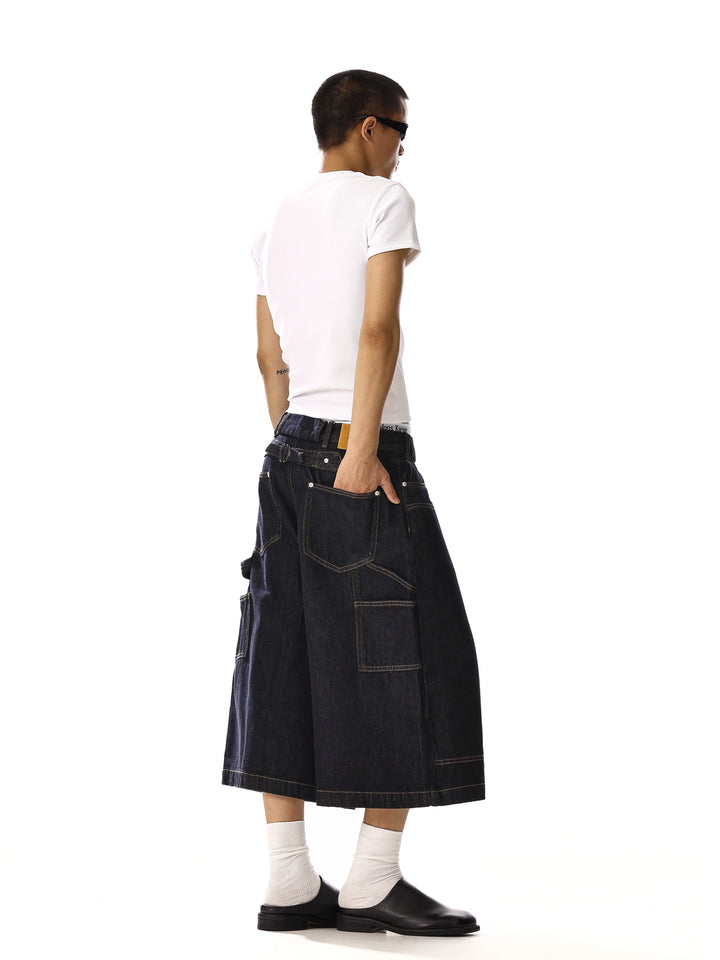 Denim Cropped Weite-Leg Gerade Hosen 