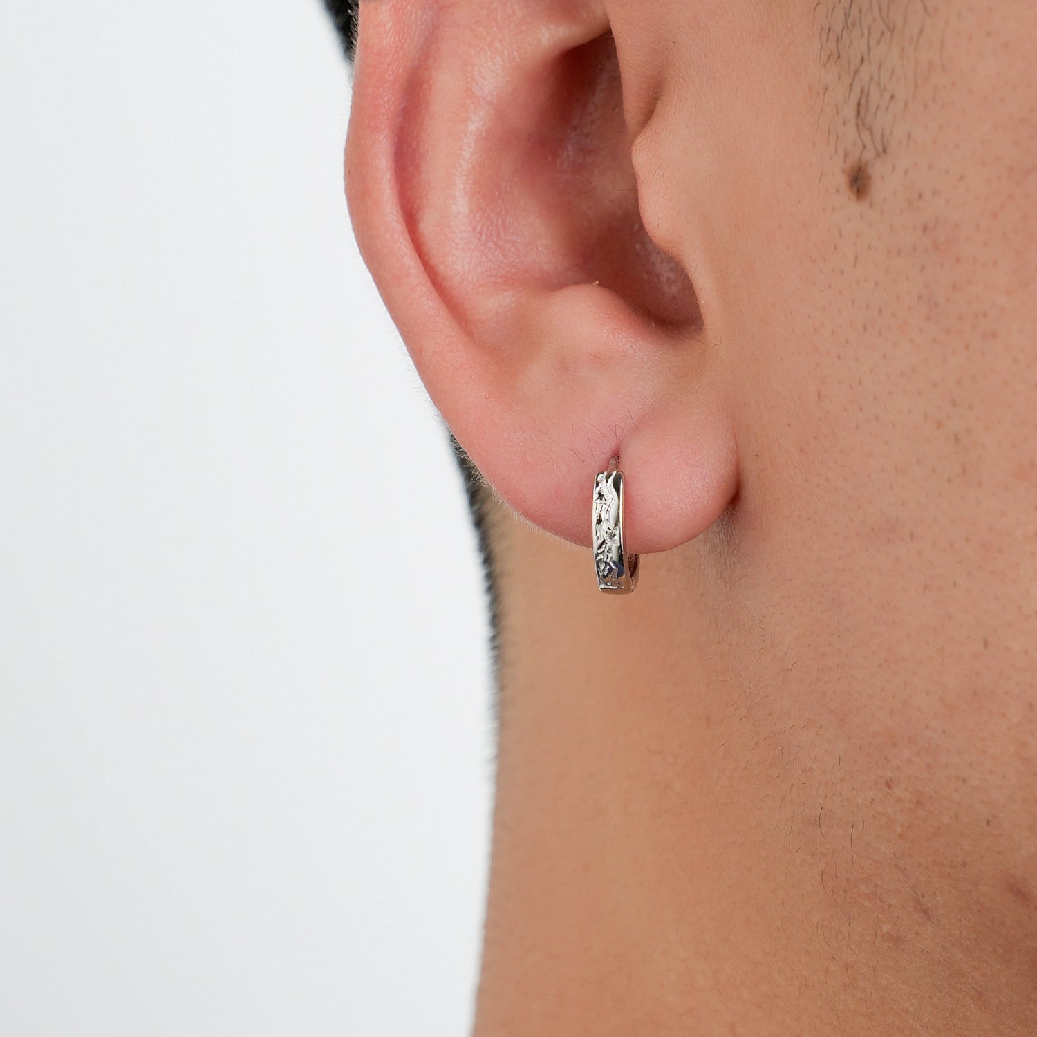 S925 Sterling Silver Textured Hoop Earrings