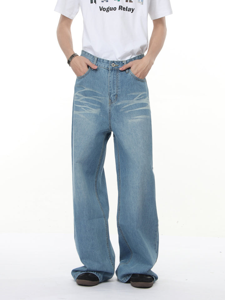 Pantalones de mezclilla anchos retro lavados 