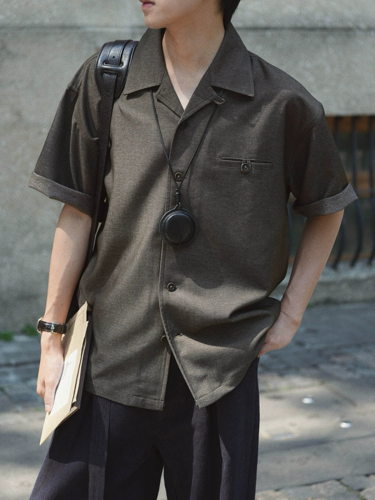 Cuban Collar Short Sleeve Casual Shirt