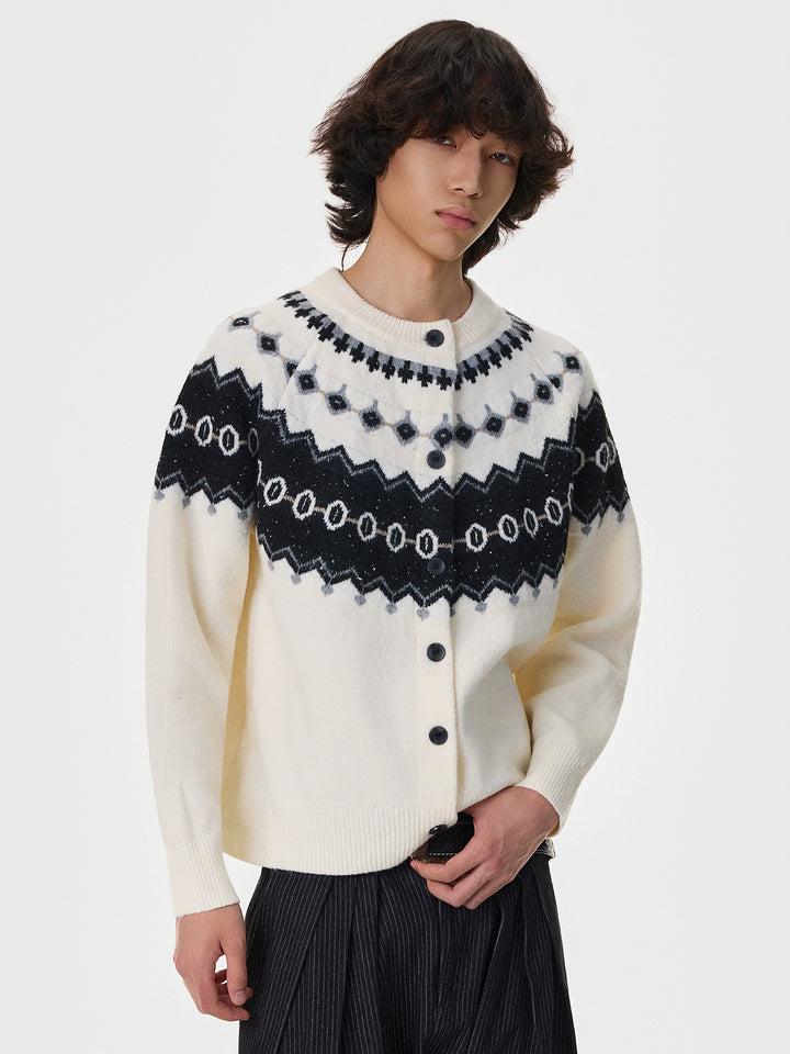 Fair Isle Knit Button Cardigan Sweater
