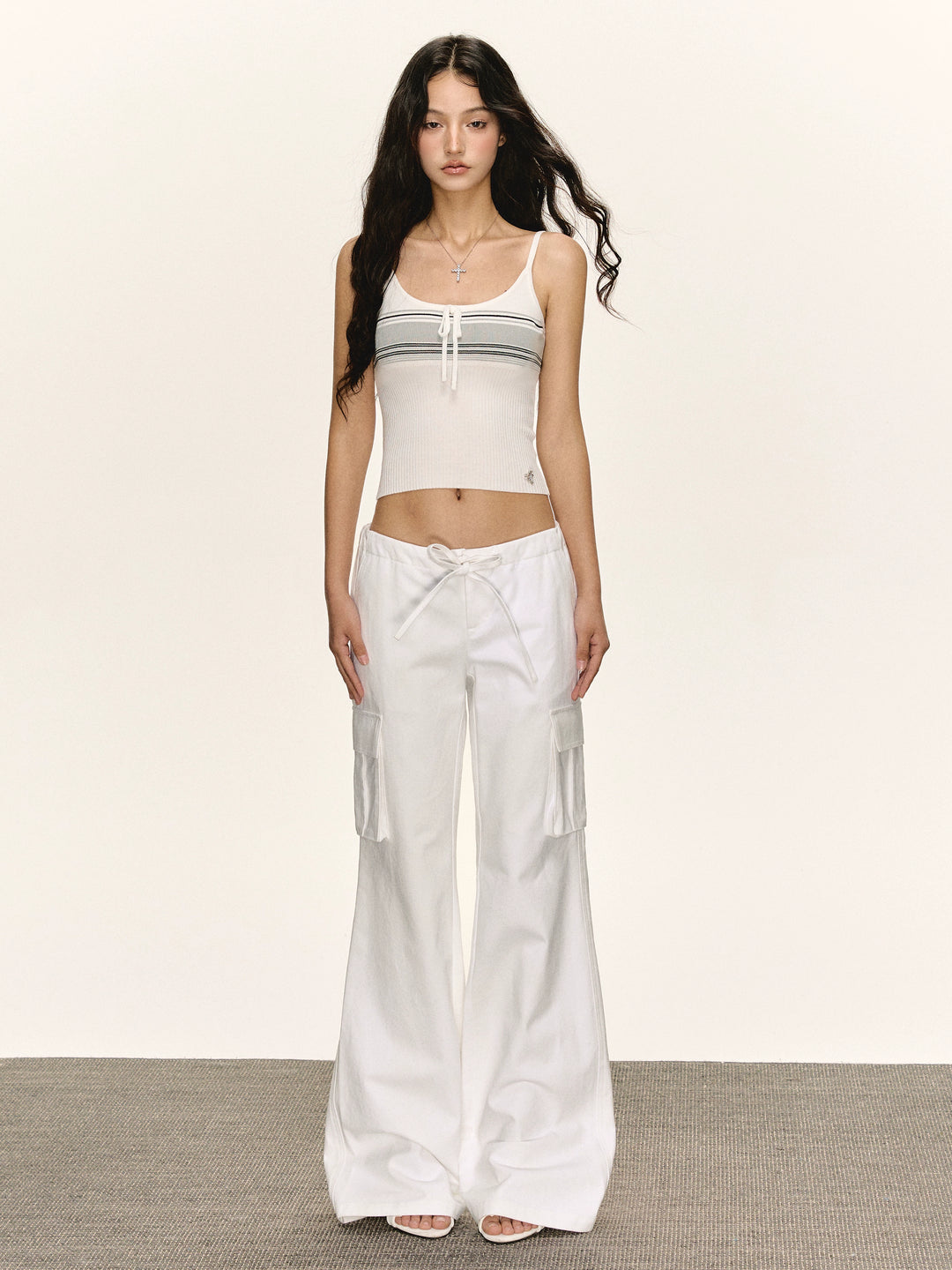 White Wide-Leg Cargo Pants
