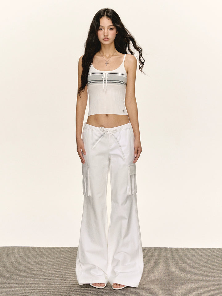 White Wide-Leg Cargo Pants