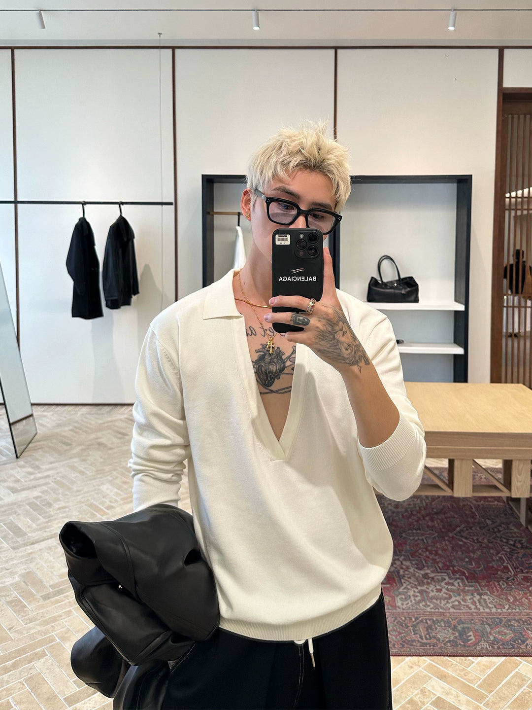 Deep V-Neck Knitted Pullover
