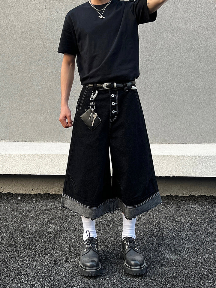 Cropped Denim Shorts with Button Design