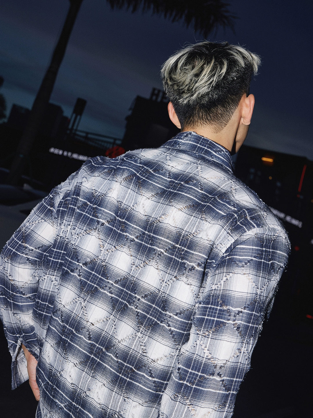 Plaid Distressed Long Sleeve Button-Up Shirt