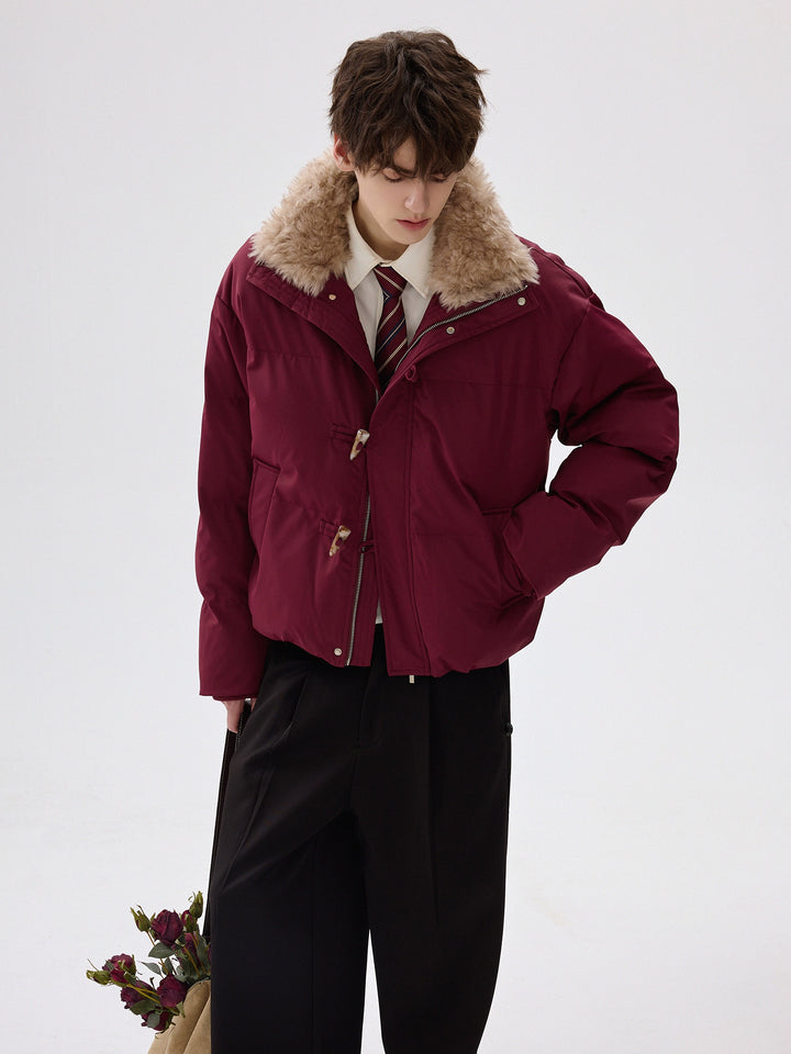 Horn Button Fur Collar Insulated Jacket