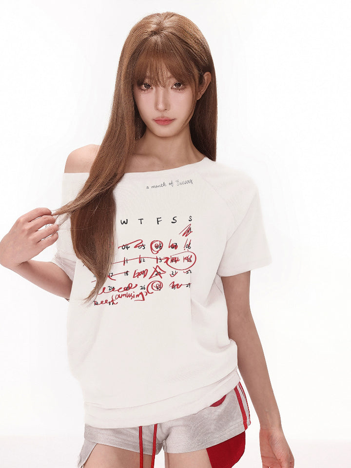 T-shirt à épaule dénudée, à manches lâches 