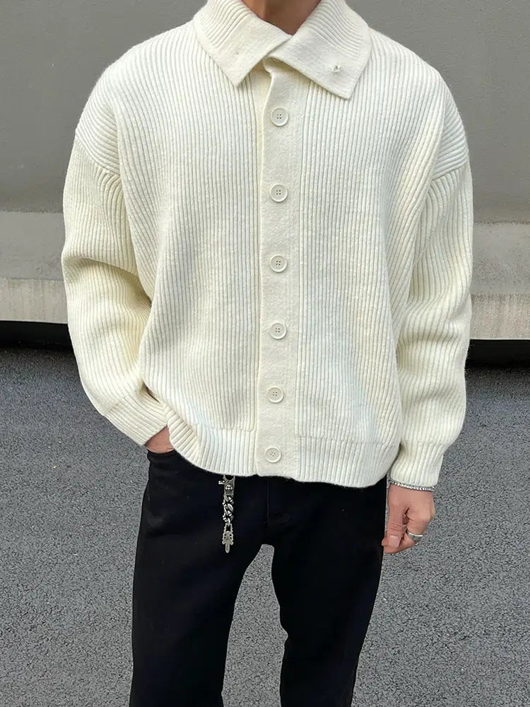 High Collar Button-Up Cardigan Sweater