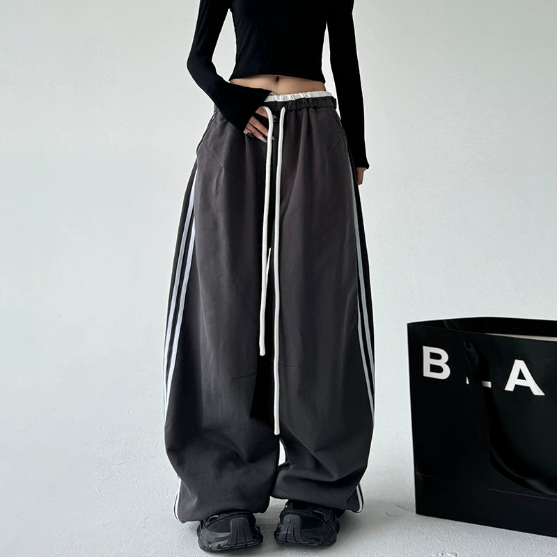 Wide-Leg Striped Drape Casual Pants