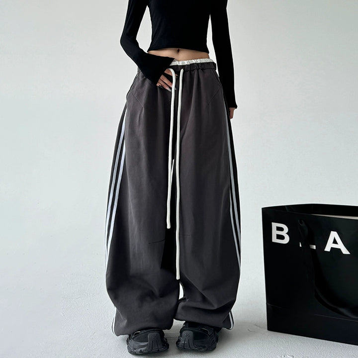 Wide-Leg Striped Drape Casual Pants