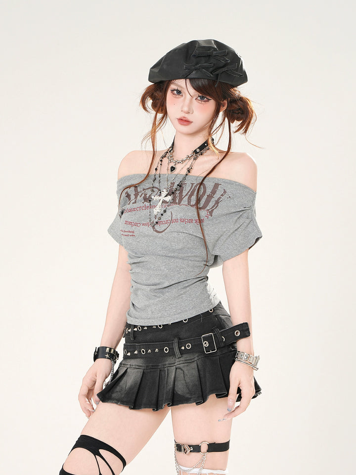 Off Shoulder Slim Fit Kortermet Topp 