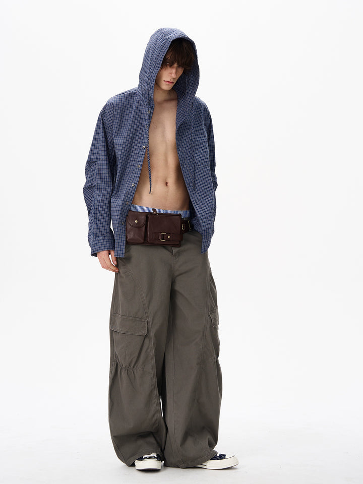 Pantalones de tirantes cargo de pierna ancha retro 