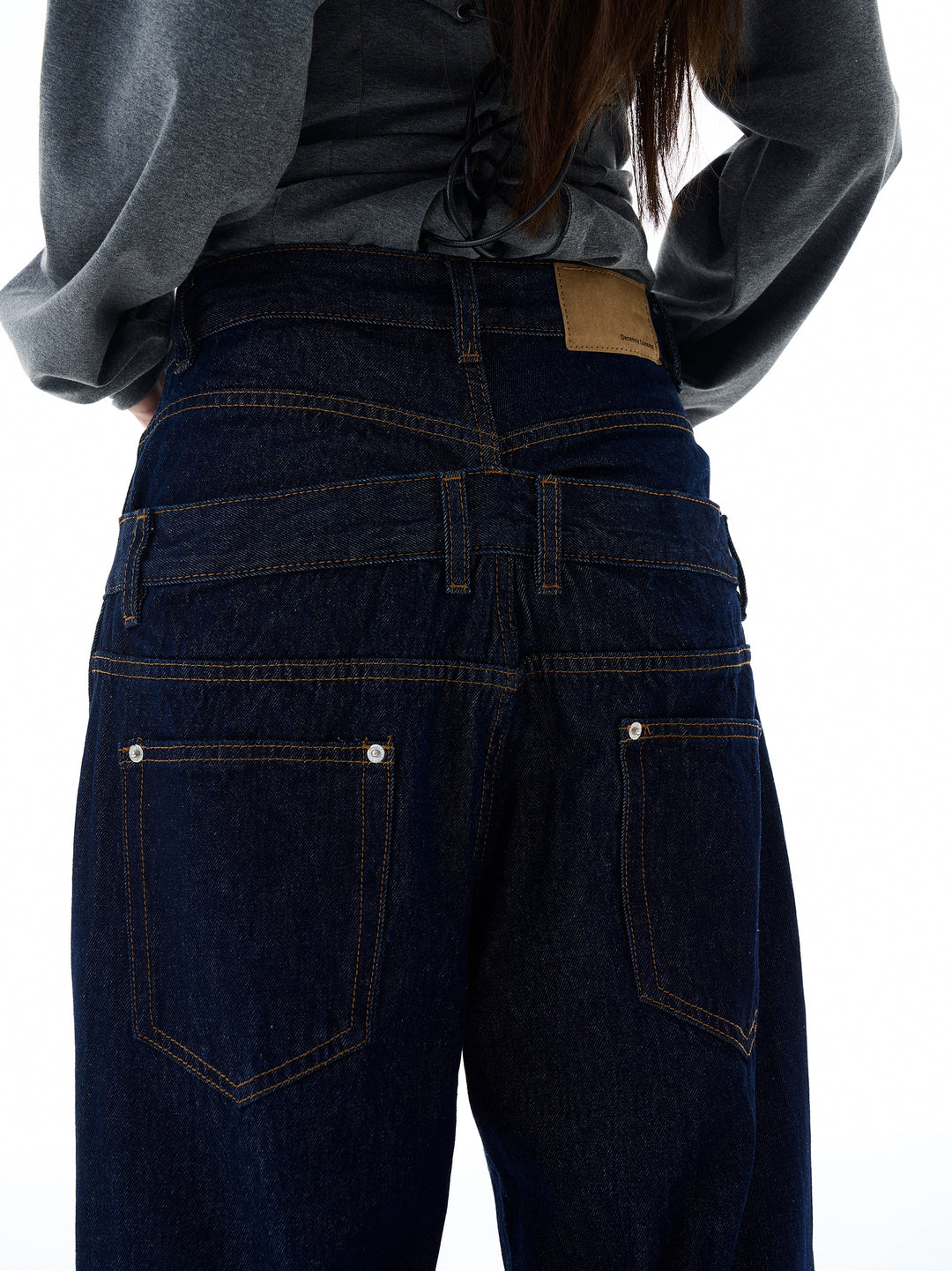 Pantalones de mezclilla de pierna ancha sueltos de cintura doble 