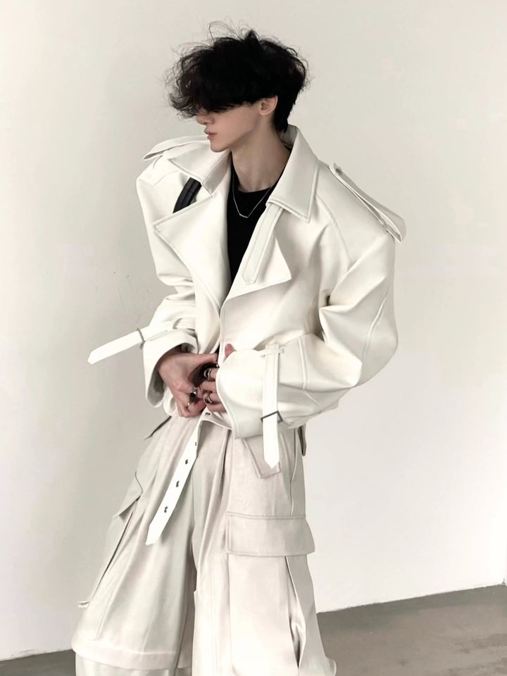 Motorrad-Lederjacke mit gepolsterten Schultern 