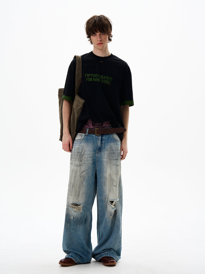Ripped Wide-Leg Jeans