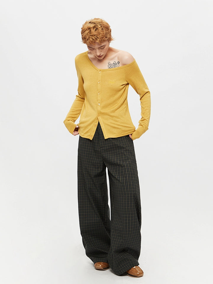Slant Collar Off-Shoulder Cardigan
