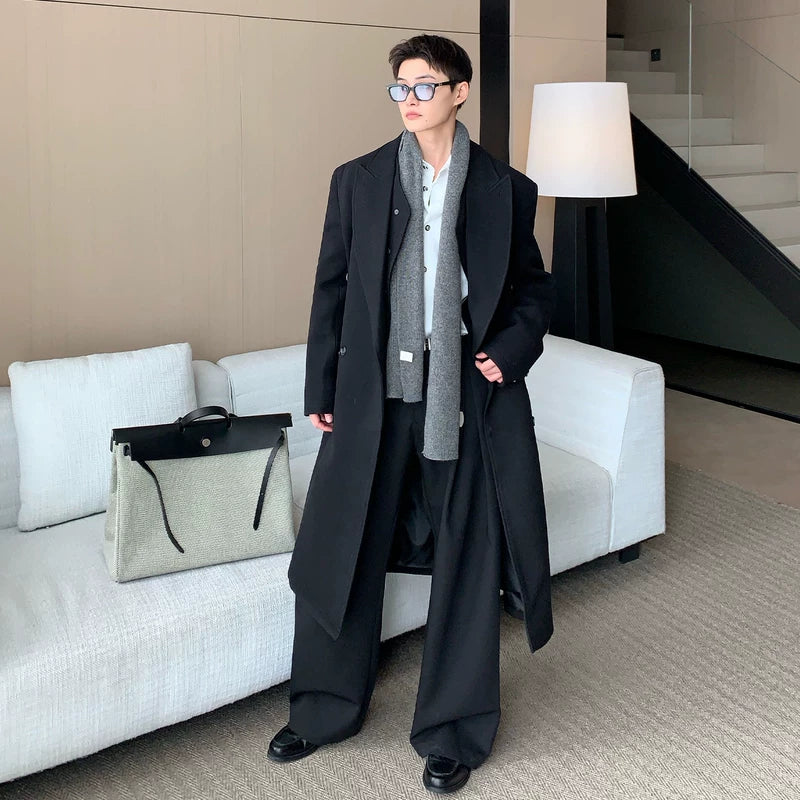 Lange Wol Overjas Dikke Faux Twee-Stuk 