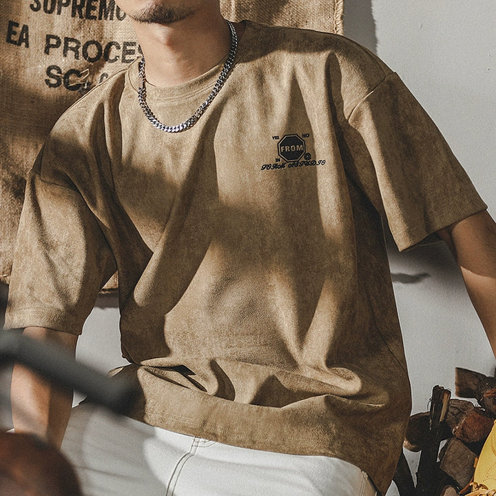 Retro Suede Loose Fit Short Sleeve T-Shirt