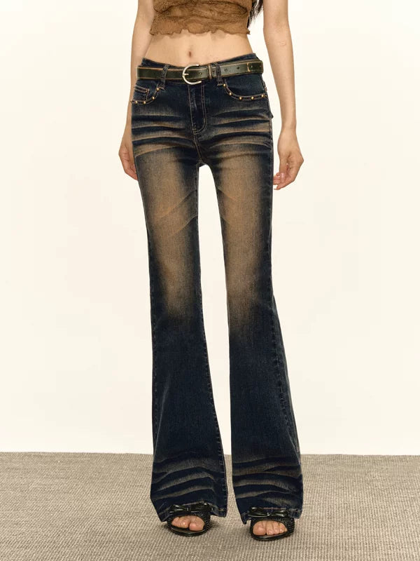 로우 라이즈 플레어 데님 팬츠 