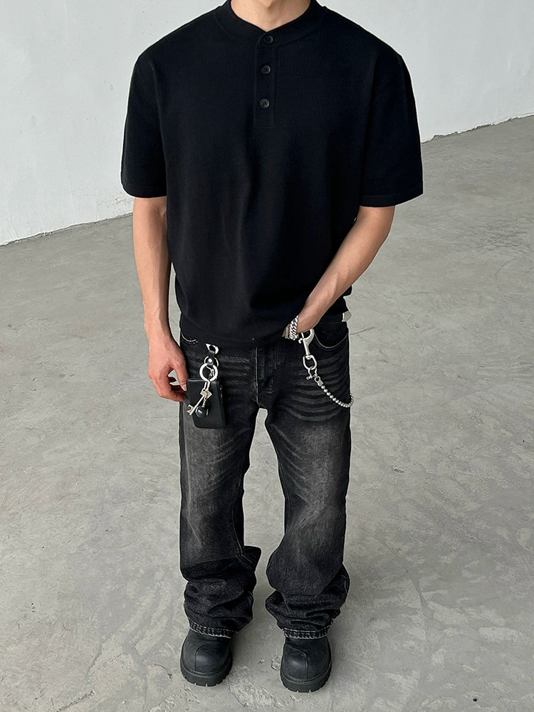 Henley Collar Minimalist Slim Fit T-shirt