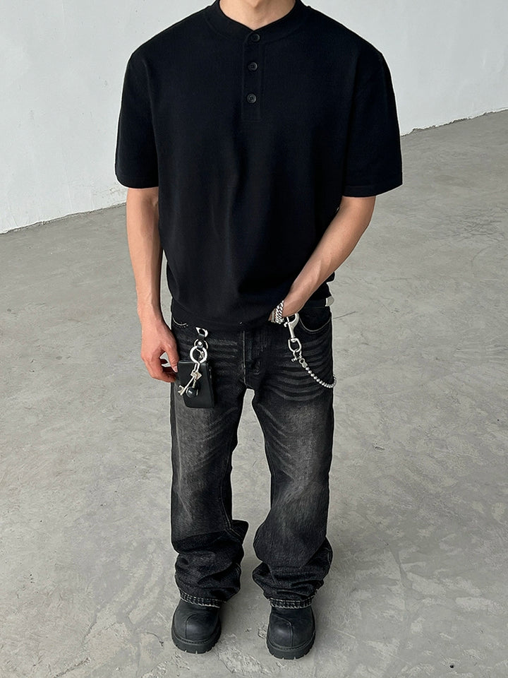 Henley Collar Minimalist Slim Fit T-shirt