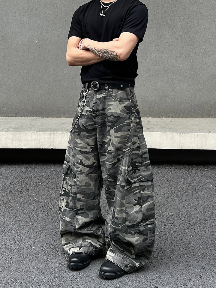 Camouflage Wide-Leg Multi-Pocket Pants