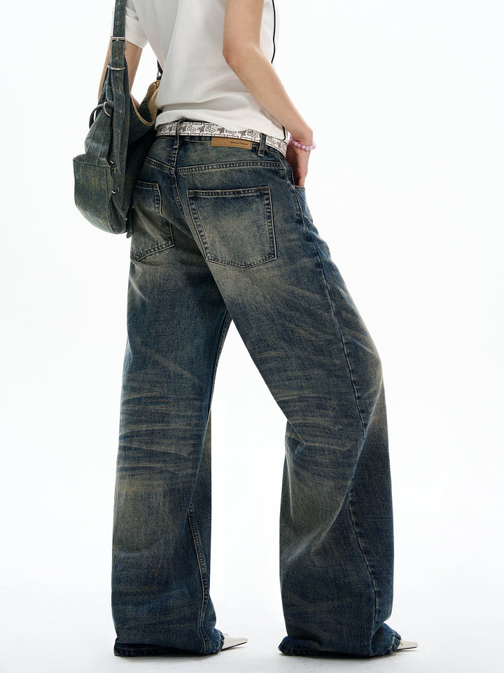Washed Distressed Wide Leg Jeans