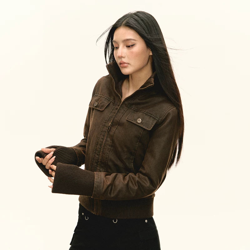 Zip Front Stand Collar Jacket