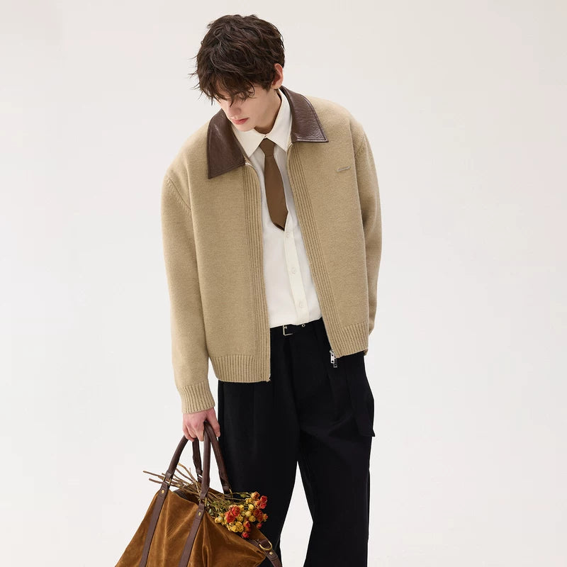 Contrast Collar Knit Cardigan