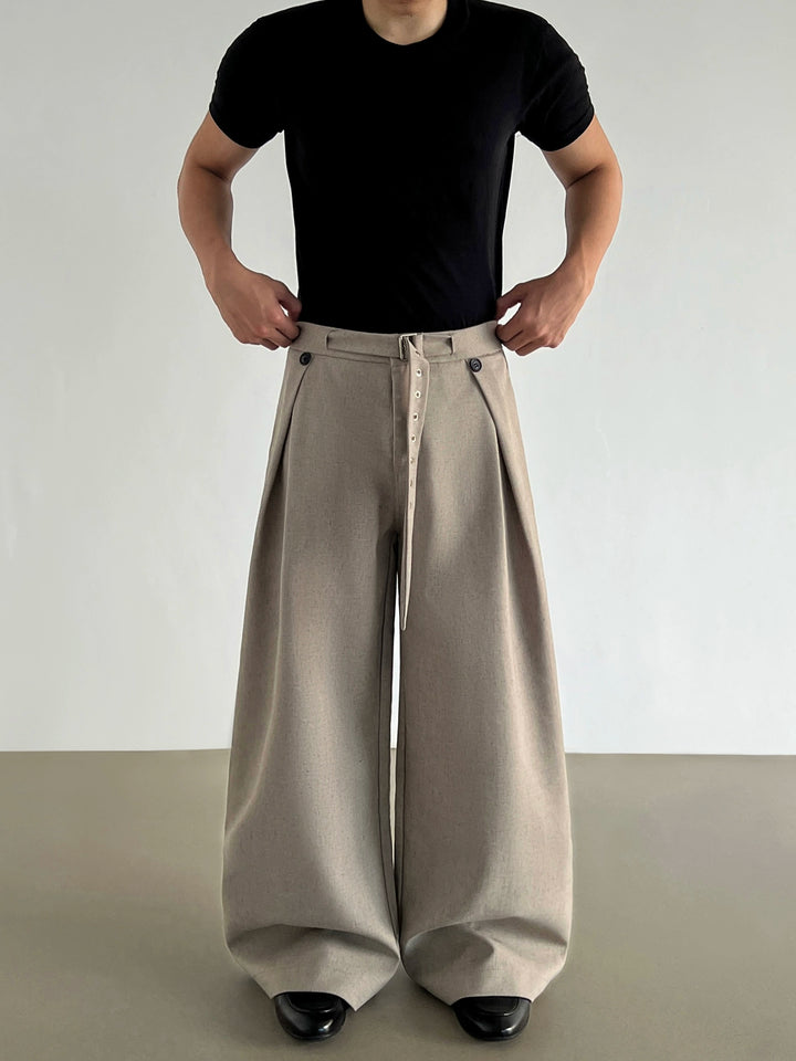 Faltige Leinenweite-Leg Freizeit-Hosen 