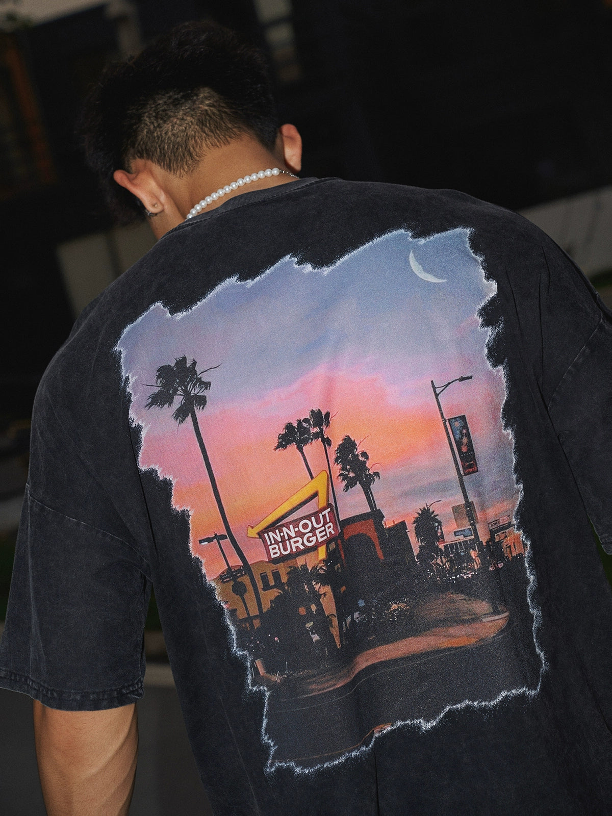 Straßen-Casual-Grafik gewaschenes Kurzarm-Pullover 