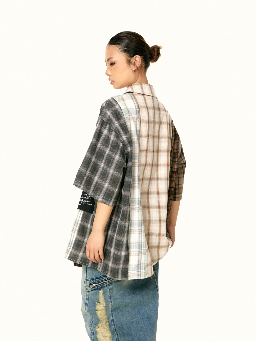 Patchwork Plaid Short Sleeve Shirt