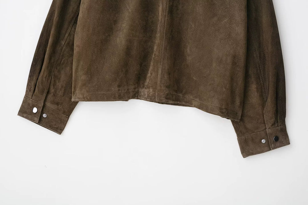 Front Pockets Suede Jacket