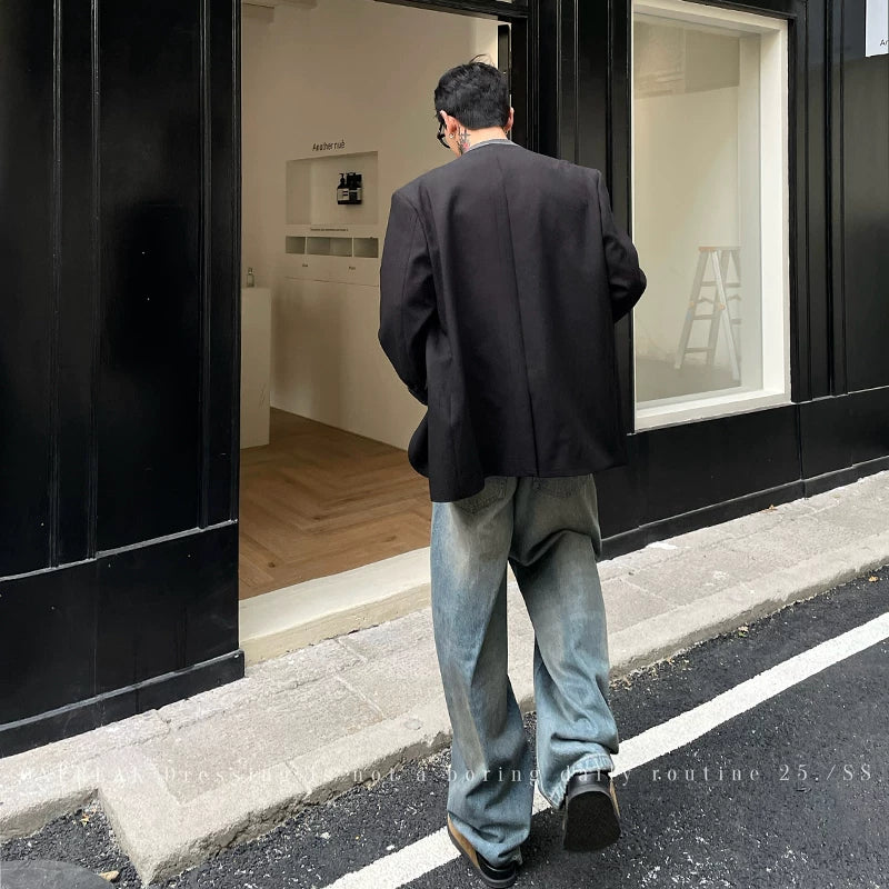 Heavy Wash Retro Loose Straight Jeans Pants