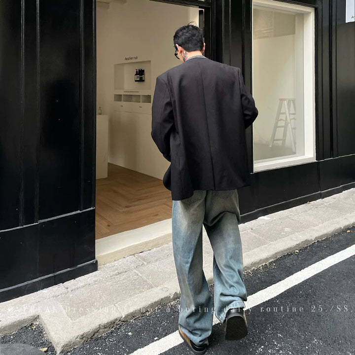 Heavy Wash Retro Loose Straight Jeans Pants