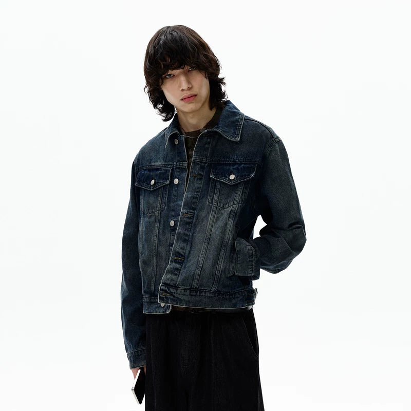 جاكيت جينز عتيق مغسول مع جيوب 